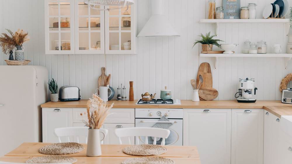 Bright, neatly styled kitchen